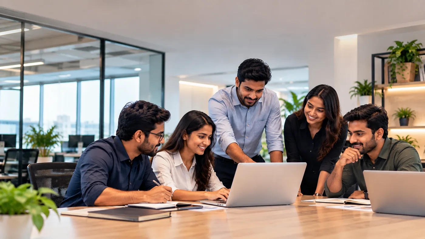 Colleagues working together in the SitePages office