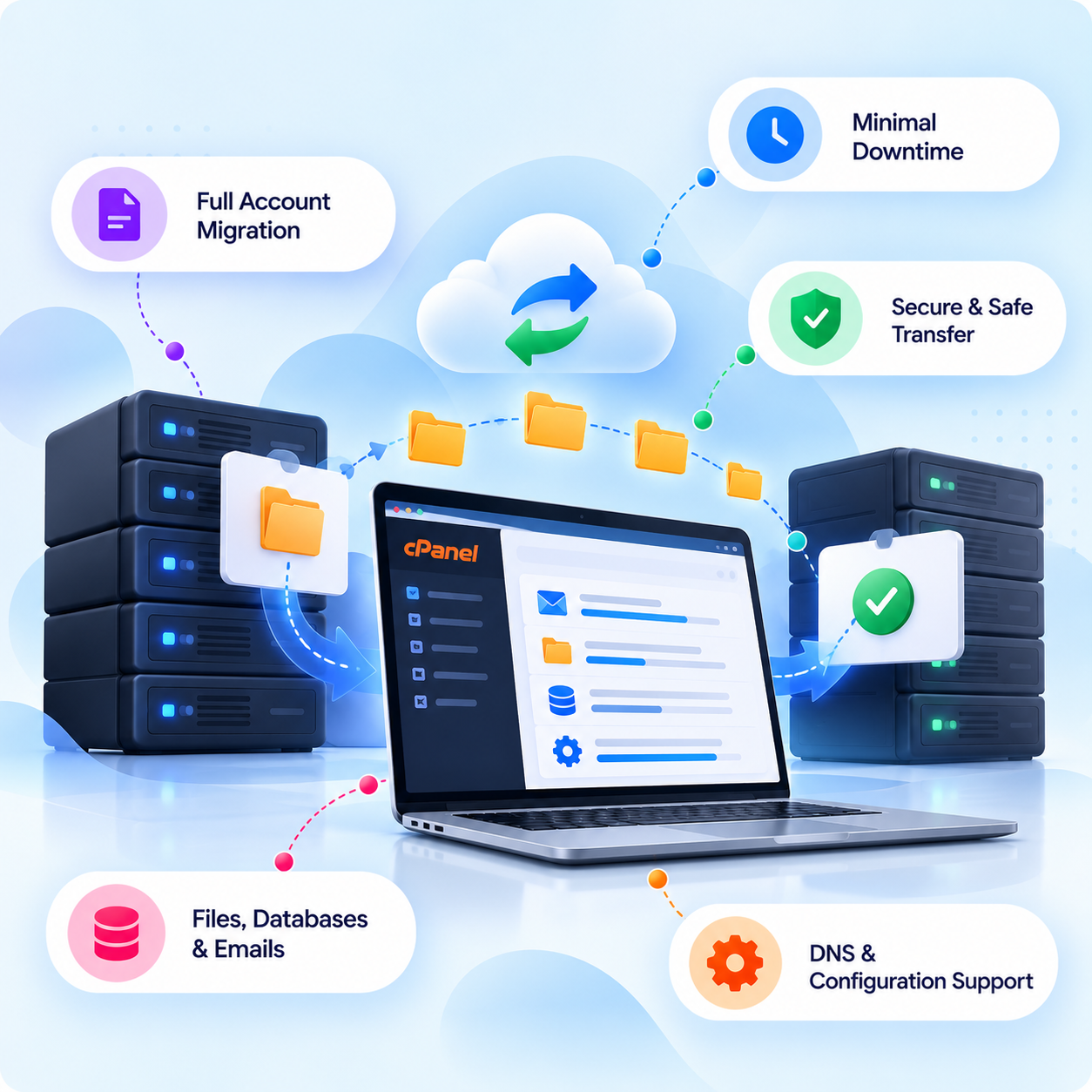 Website files and hosting account prepared for cPanel migration