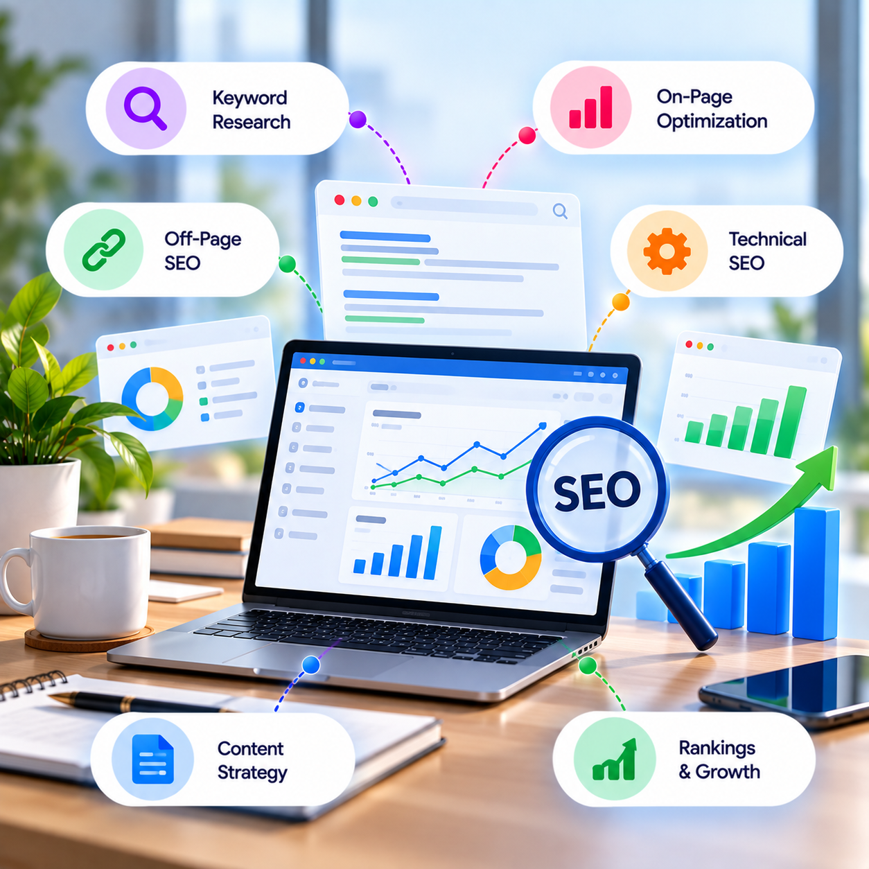 Search engine optimisation performance and analytics dashboard